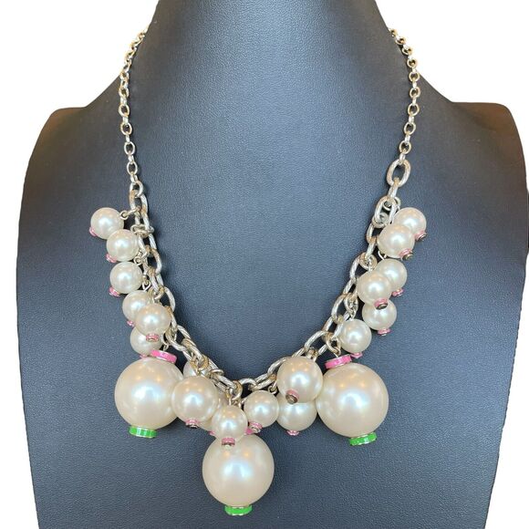 LILLY PULITZER Goodie Good Bauble Pearl Necklace Silver Tone Pink Green 20-22” - Picture 1 of 5